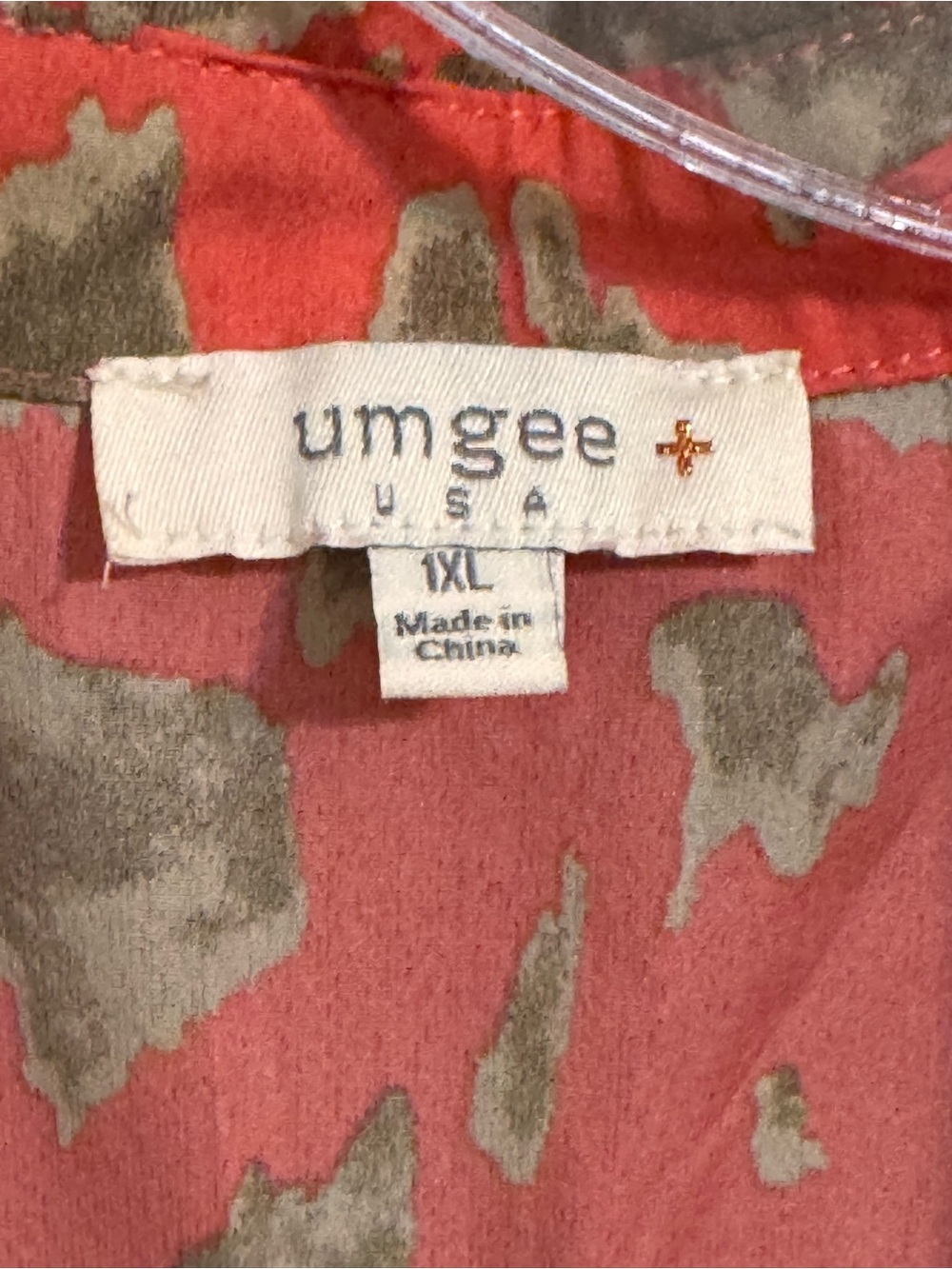Umgee XL Coral Olive Abstract Print Tiered Dress Fringe Hem Boho Linen blend - Picture 2 of 5